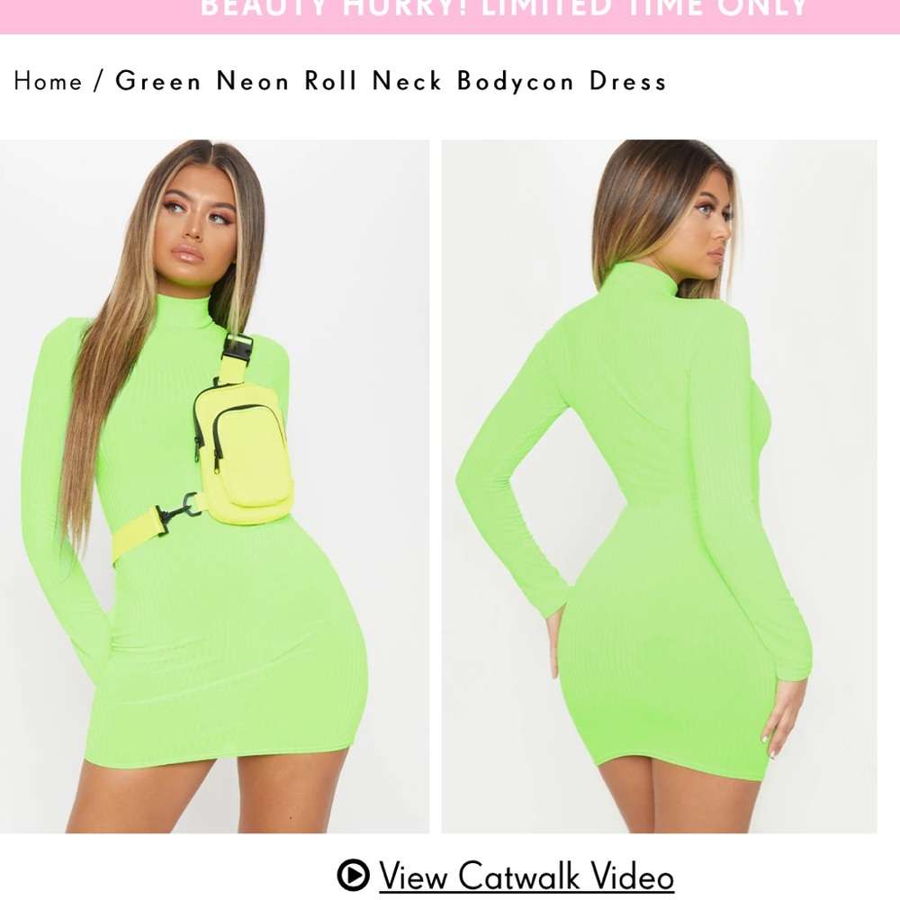 Green Neon Roll Neck Bodycon Dress